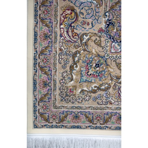 فرش ماشینی افرند دستباف نما گل ابریشم 1250 شانه زمینه موزی کد 24850 (12 متری)