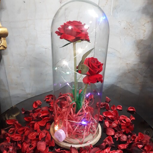 باکس گل رز شیشه  حبابی چراغدار  هدیه ای حذاب برای عشق شما مناسب ولنتاین روز مرد و پدر