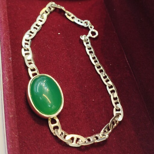 دستبند  نقره مردان و پسرانه عیار 925 مدل سنگ دار سنگ عقیق سبز    کد 11