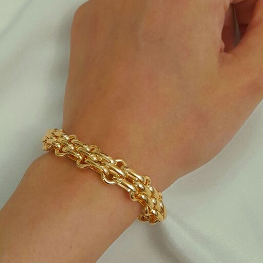 دستبند زنانه برنجی مدل زنجیری طرح طلا کد 624