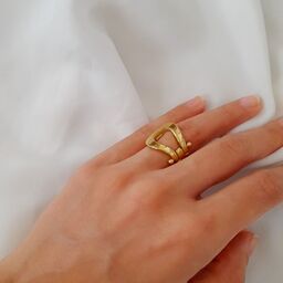 انگشتر زنانه استیل مدل کمربندی رنگ طلایی