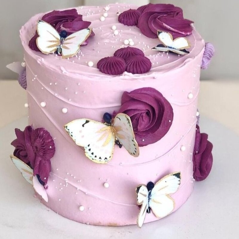 کیک تولد دخترانه،بنفش،پروانه ای،شیک، ساده 