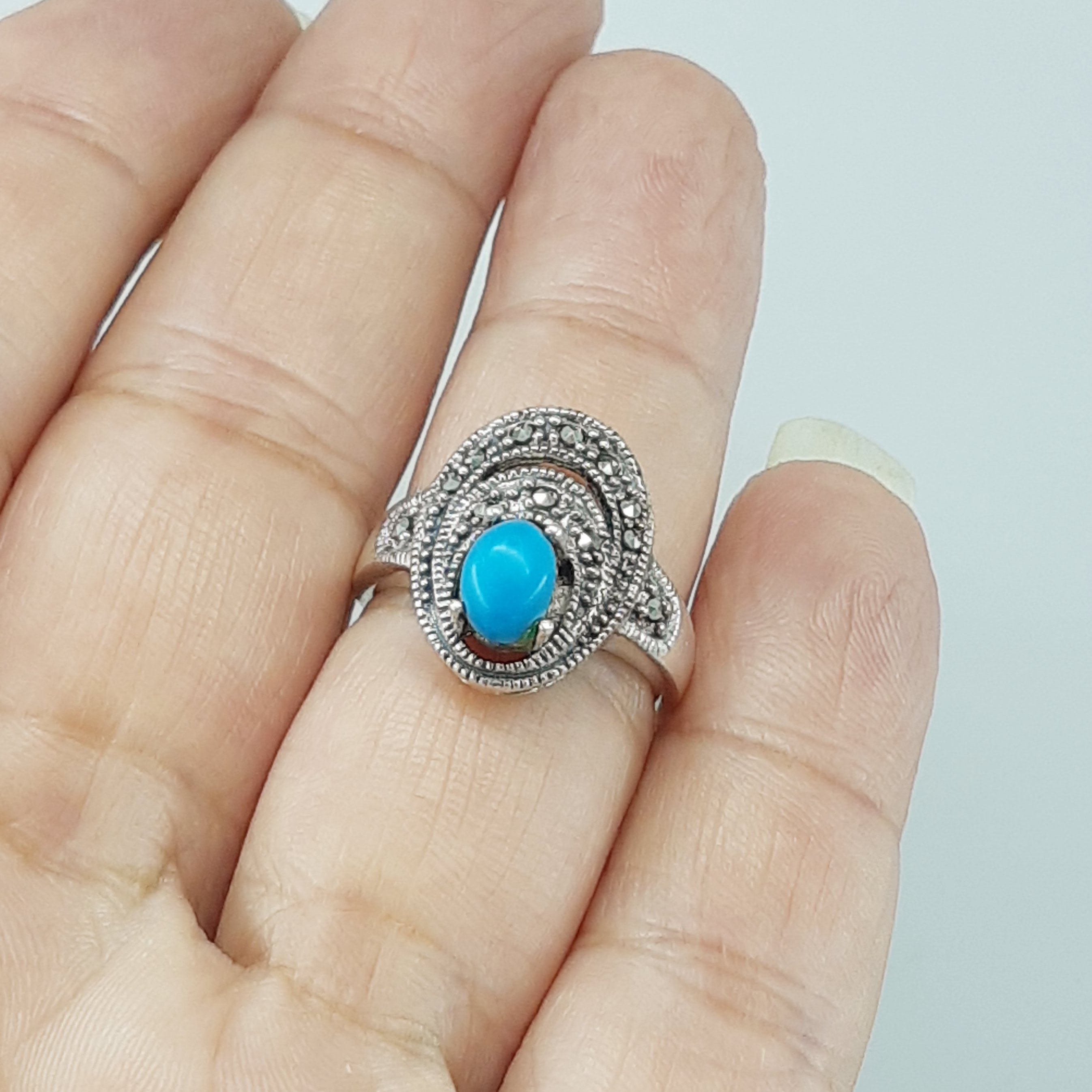 انگشتر نقره زنانه فیروزه سیاه قلم