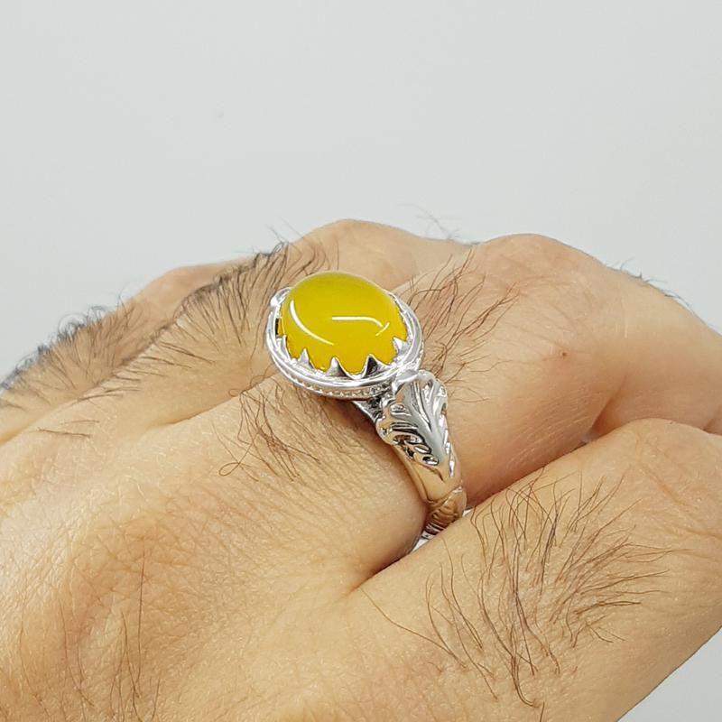 انگشتر نقره مردانه عقیق زرد معدنی اصل