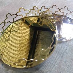 سینی گرد کف آینه ای آبکاری طلایی و نقره ای قطر 30 سانتی 
