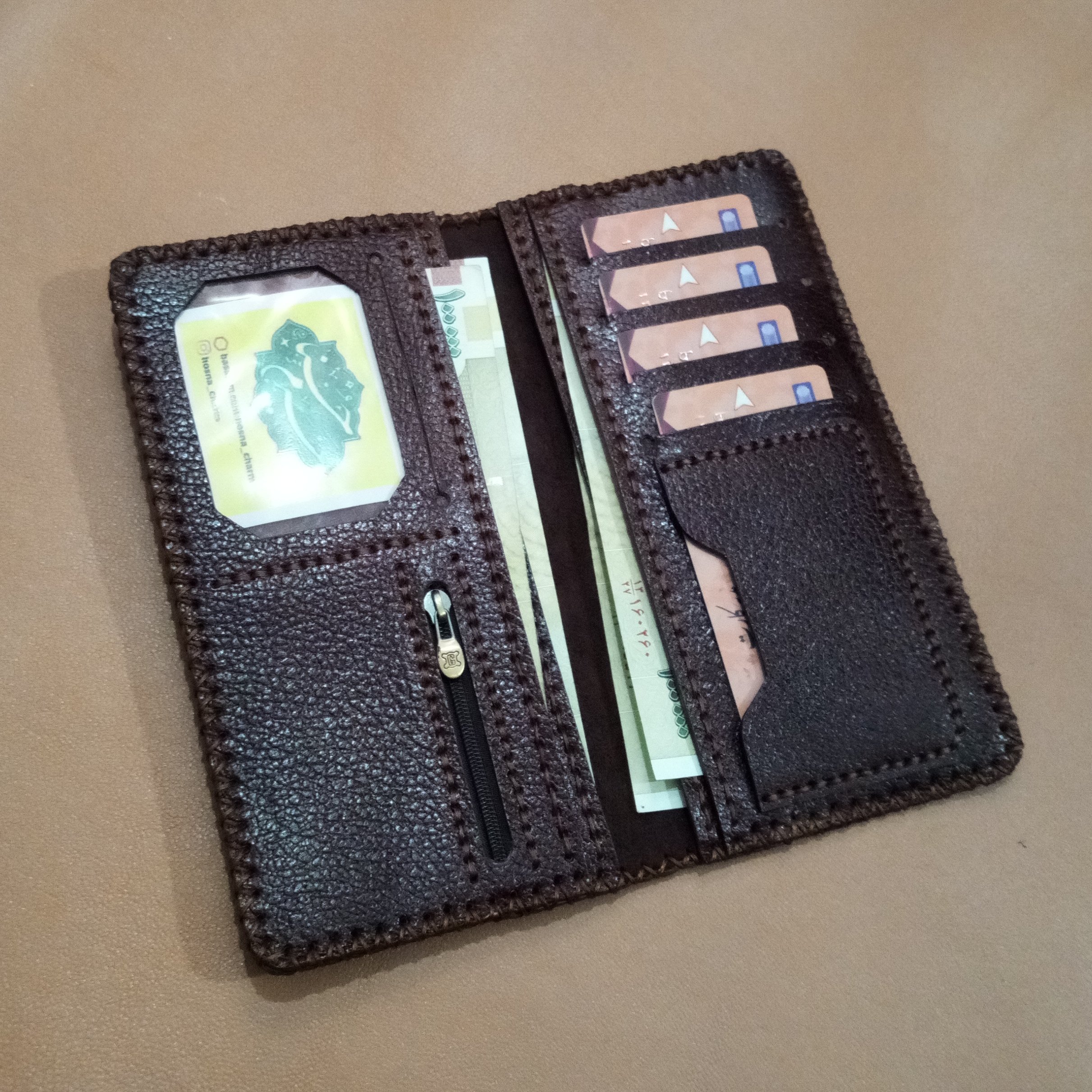 کیف چرم پولی زنانه چرم حسنا با چرم طبیعی و دستدوز