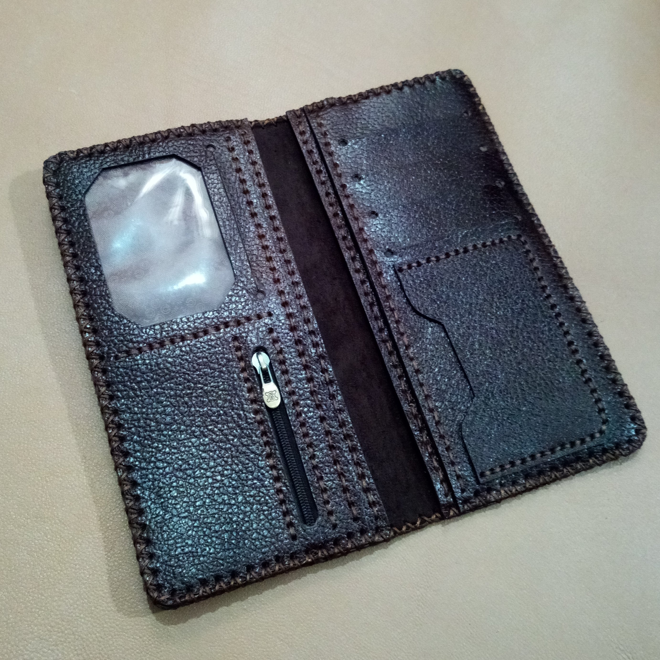 کیف چرم پولی زنانه چرم حسنا با چرم طبیعی و دستدوز