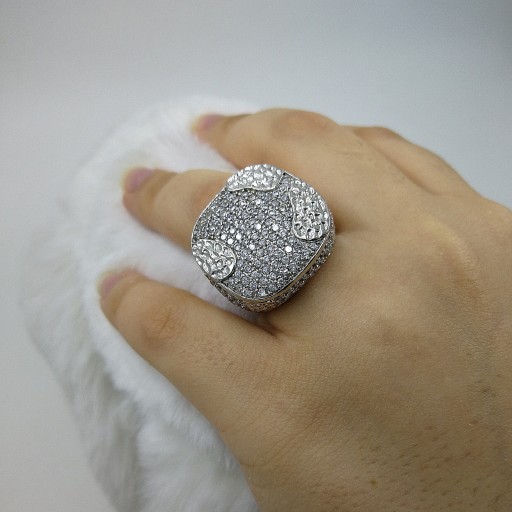 انگشتر نقره  زنانه جواهر  با آبکاری طلا سفید "