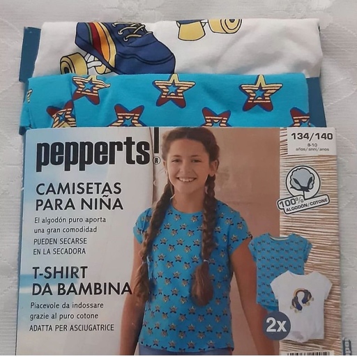 تیشرت دخترانه تمام نخی آبی ستاره ای  Pepperts  آلمان 8 تا 10 سال شیک و لطیف
