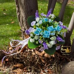 دسته گل عروس    گل مصنوعی     رز آبی و لوندر