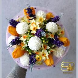 دسته گل عروس    گل مصنوعی     نرگس و لوندر