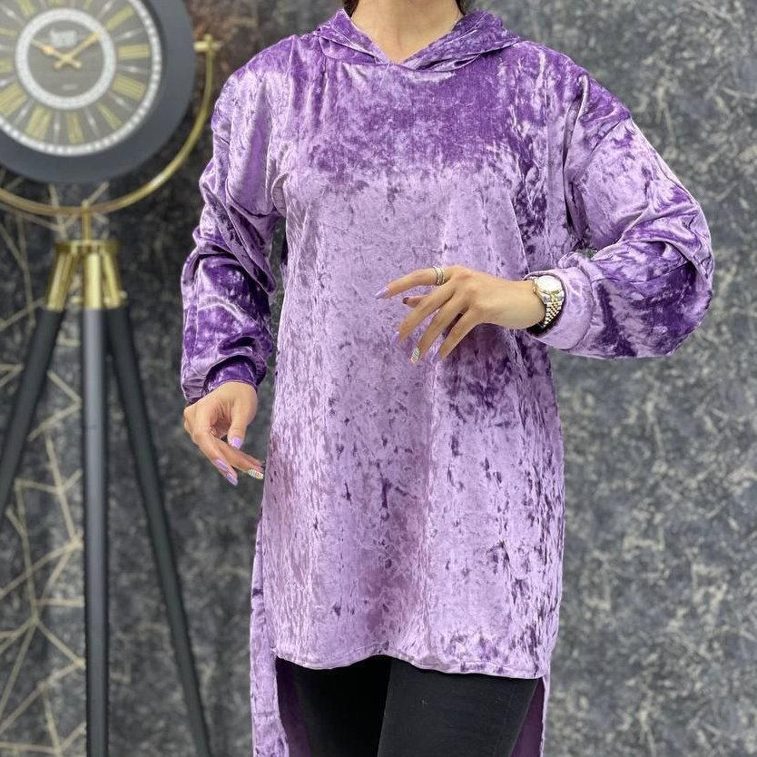 هودی  مخمل آینه ای ضخیم پشت بلند سایز 38/46فری سایز مناسب خاص پسندان تن خوری عالی