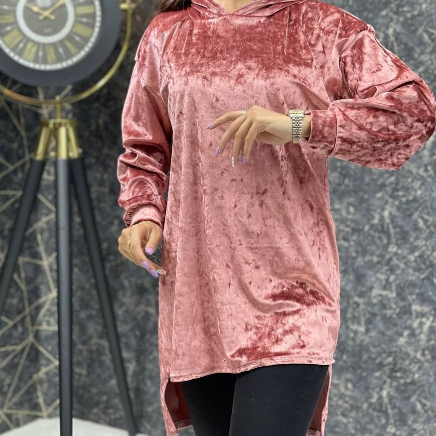 هودی  مخمل آینه ای ضخیم پشت بلند سایز 38/46فری سایز مناسب خاص پسندان تن خوری عالی