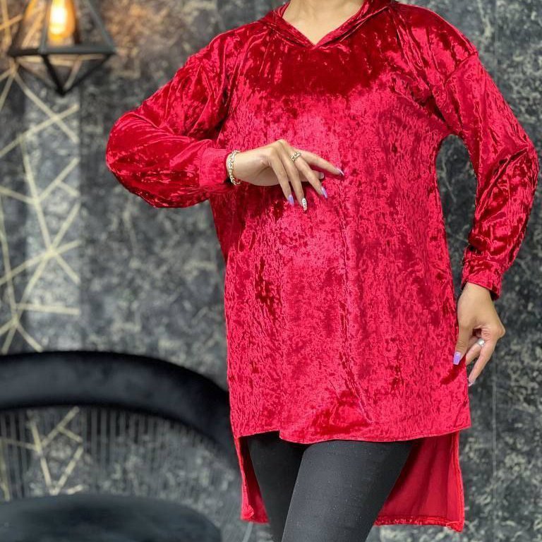 هودی  مخمل آینه ای ضخیم پشت بلند سایز 38/46فری سایز مناسب خاص پسندان تن خوری عالی