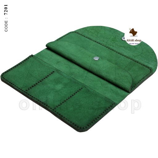 کیف چرم زنانه پول و کارت از جنس چرم طبیعی اشبالت گاوی (رنگ سبز چمنی 3 جای کارت 3 جای پول) کد 7201