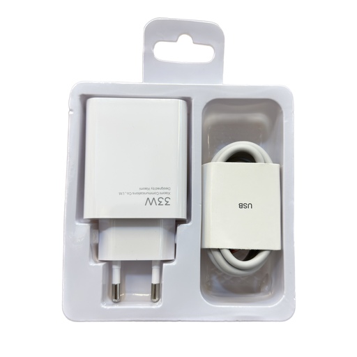 شارژر دیواری شیائومی اورجینال  مدل Turbo 33w به همراه کابل تبدیل USB به USB-C.                     