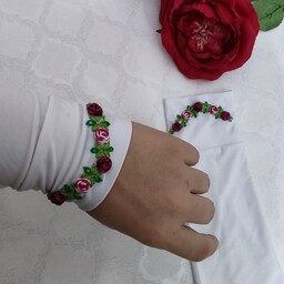 ساق دست سفید گلدوزی طرح سنتی قرمز