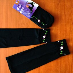 ست جوراب و ساق دست گلدوزی  طرح سه گل رنگ بادمجونی 