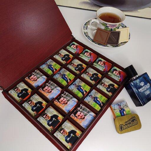 باکس هدیه مناسبتی  با 40 عدد شکلات کاکائو با طراحی و چاپ رایگان(عکس و ایده مشتری) 