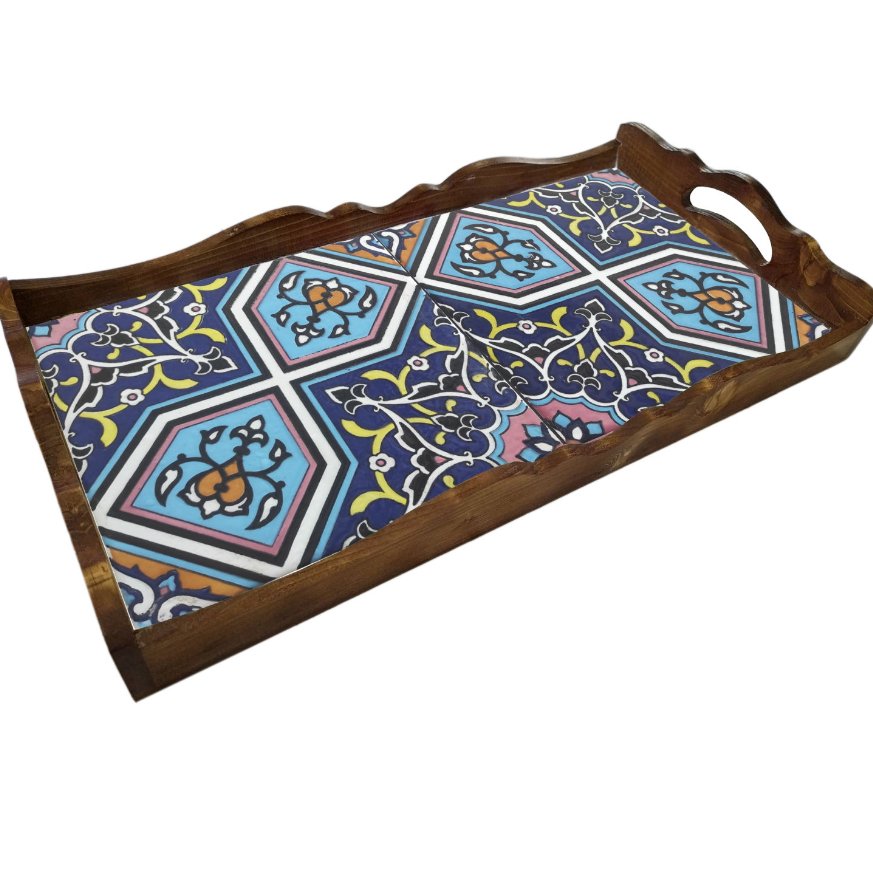 سینی کاشی سنتی،تلفیقی از چوب روسی و کاشی سمتی هفت رنگ