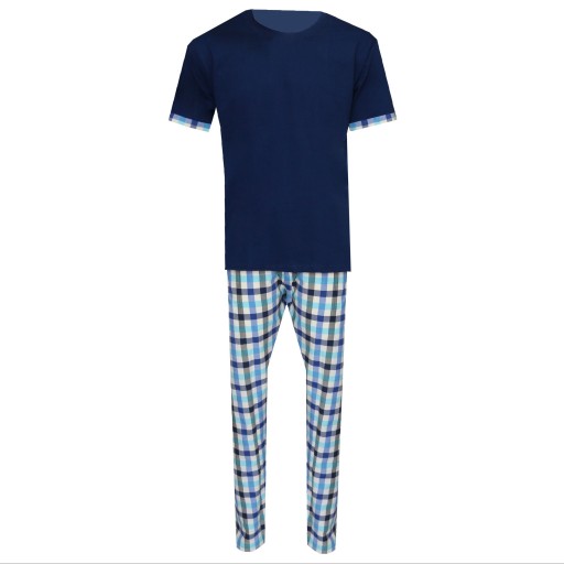 ست تی شرت و شلوار مردانه برند لباس خونه مدل طه کد 3610467 رنگ آبی کاربنی