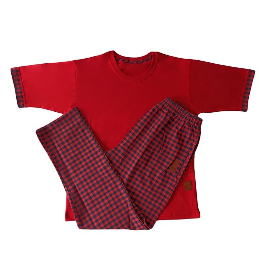 ست تی شرت و شلوار مردانه لباس خونه مدل طه991217 کد 4683741 رنگ قرمز گلی