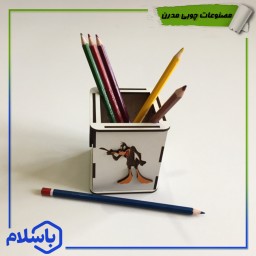 جا مدادرنگی و خودکاری چوبی برش خورده برجسته طرح اردک باحک اسم