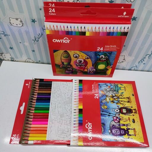 مداد رنگی 24 رنگ اونر جعبه مقوایی کشویی