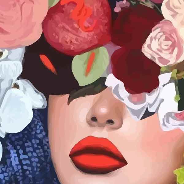 تابلو بوم چاپی لاویا طرح زن و گل کد ART-1979