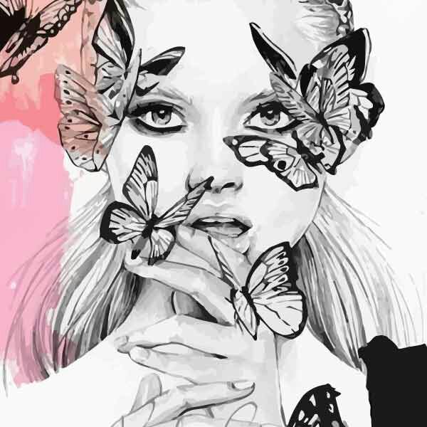 تابلو بوم چاپی لاویا طرح پرتره زن و پروانه کد ART-1635