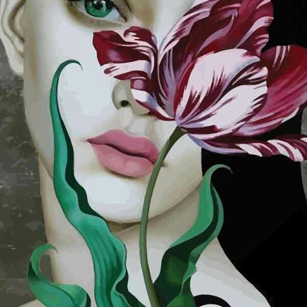 تابلو بوم چاپی لاویا طرح پرتره زن و گل کد ART-1884