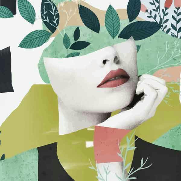 تابلو بوم چاپی لاویا طرح پرتره زن و برگ کد ART-1764