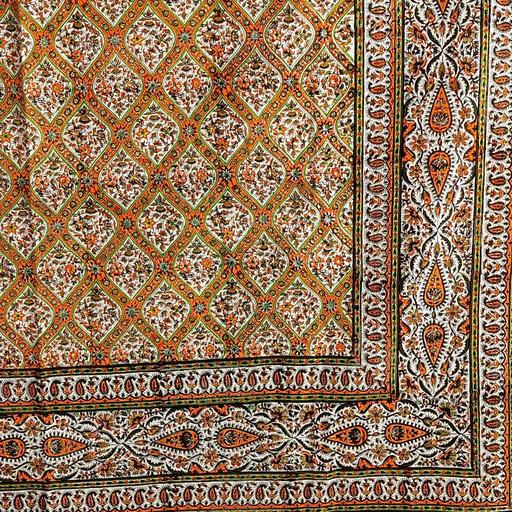 رومیزی قلمکار اعلا صادراتی 200 در 135 طرح شیخ لطف الله نارنجی
