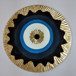 تابلو دایره طرح چشم نظر (برجسته کاری شده و کارشده با ورق طلا