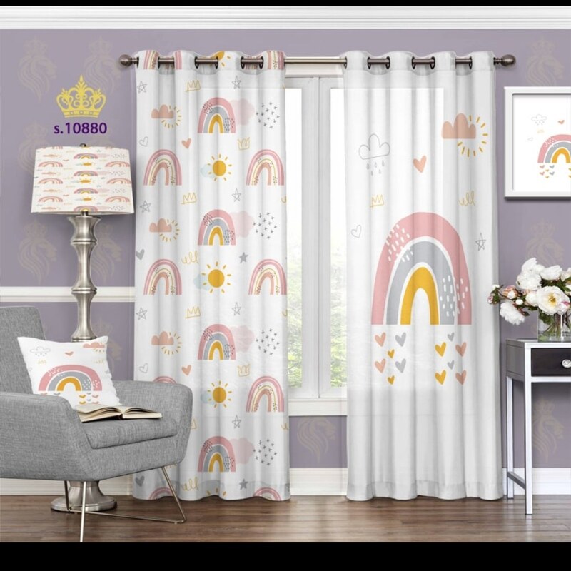 پرده اتاق خواب کودک دو قواره طرح کارتونی رنگین کمان کد S10880