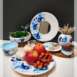 هفت سین سنتی در طرح زیبای ترمه آبی فیروزه ای قابل اجرا در رنگ دلخواه 