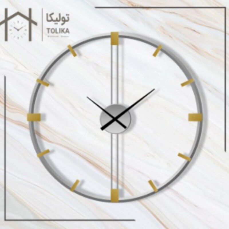 ساعت دیواری  فلزی مشکی طلایی مدرن قطر60 تولیکا