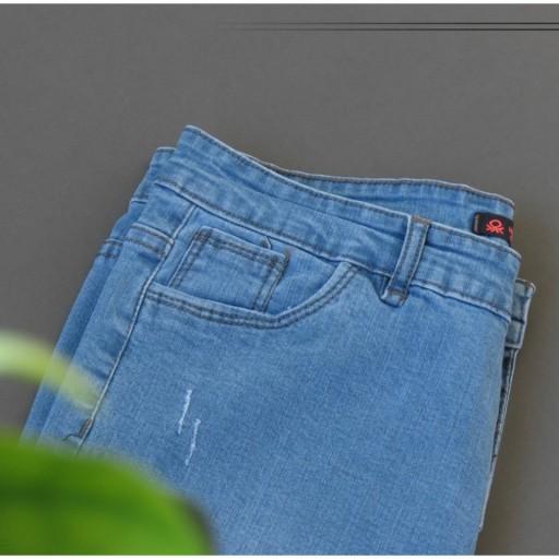 شلوار جین سایز بزرگ قد 100 جذب رنگ آبی روشت با فاق بلند و کشسانی بالا