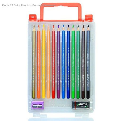 مداد رنگی 12 رنگ جعبه ای فکتیس با تراش و پاکن هدیه