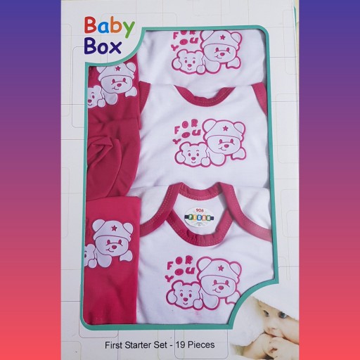 ست 19 تکه لباس نوزادی بیمارستانی دخترانه و پسرانه جعبه ای طرح خرس 6 رنگ
