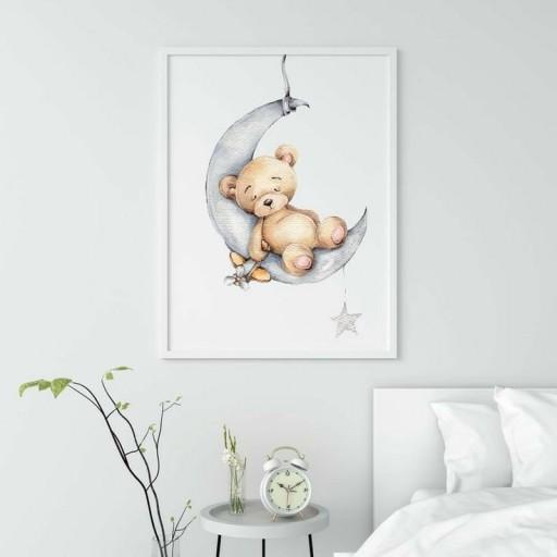 تابلوی نقاشی طرح خرس و ماه ویژه سیسمونی و اتاق کودک