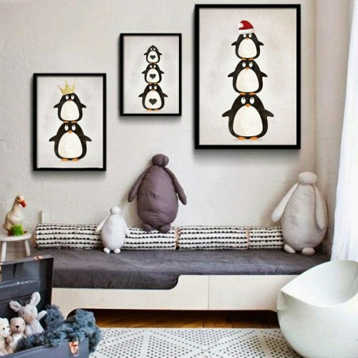 نقاشی  سه تیکه فانتزی طرح پنگوئن ویژه سیسمونی و اتاق کودک