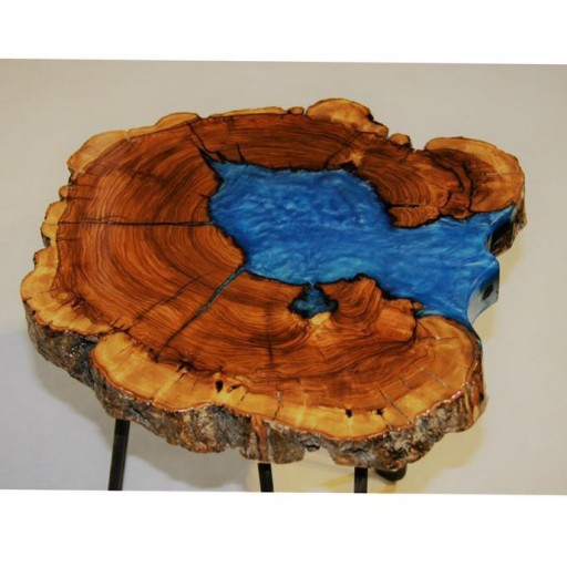 میز عسلی چوب زیتون ترکیب چوب و رزین با پایه سنجاقی