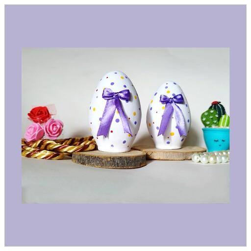 تخم مرغ رنگی (سفالی) با روبان و خال خالیای رنگی رنگی مخصوص عید نوروز  با ارسال رایگان 