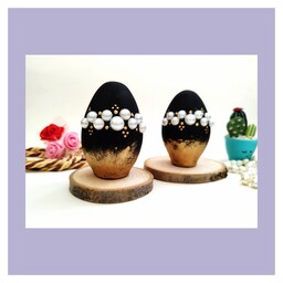 تخم مرغ سفالی مرواریدی در دو رنگ مشکی و کرم مخصوص عید نوروز و هفت سین با ارسال رایگان 