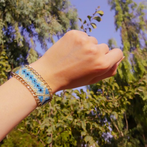 دستبند دخترانه - دستبند دوستی زنجیردار - رنگ آبی