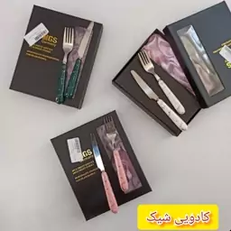 کارد و چنگال میوه خوری دسته سرامیکی طرح ماربل برند MGS