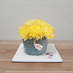 کیک گلدان با گل های طبیعی کیک خانگی وانیلا 