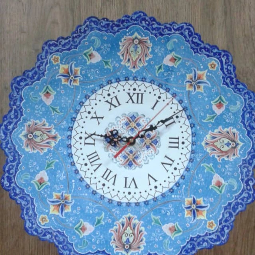 ساعت میناکاری شده قطر 35 سانتی  از جنس مس  طراحی پرداز   ورق مس ضخیم
