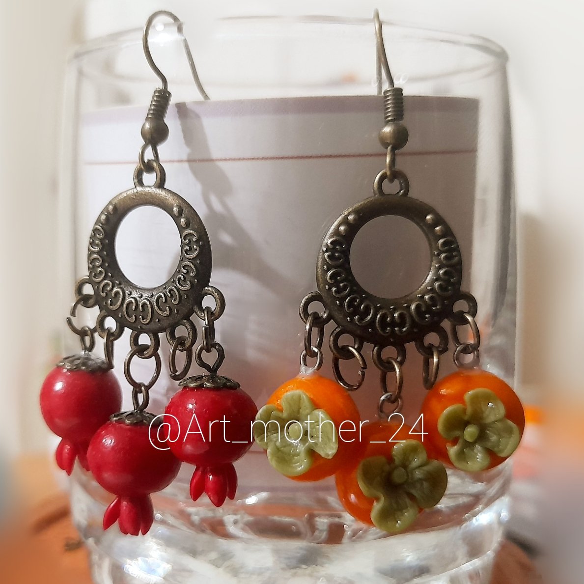 گوشواره انارخرمالو یلدایی هنرکده مادر، اکسسوری یلدا، گوشواره تابه تا یلدایی هنرکده مادر